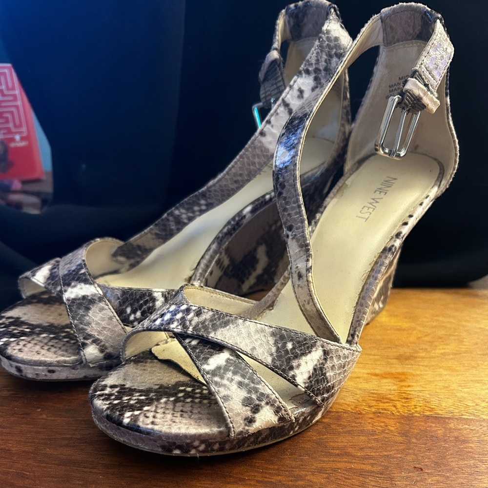 Nine West Snakeskin Pattern Wedge Sandals